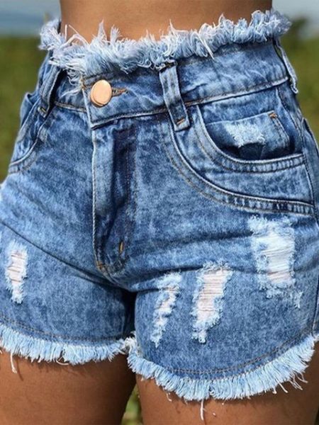 fotos de shorts jeans cintura alta desfiado
